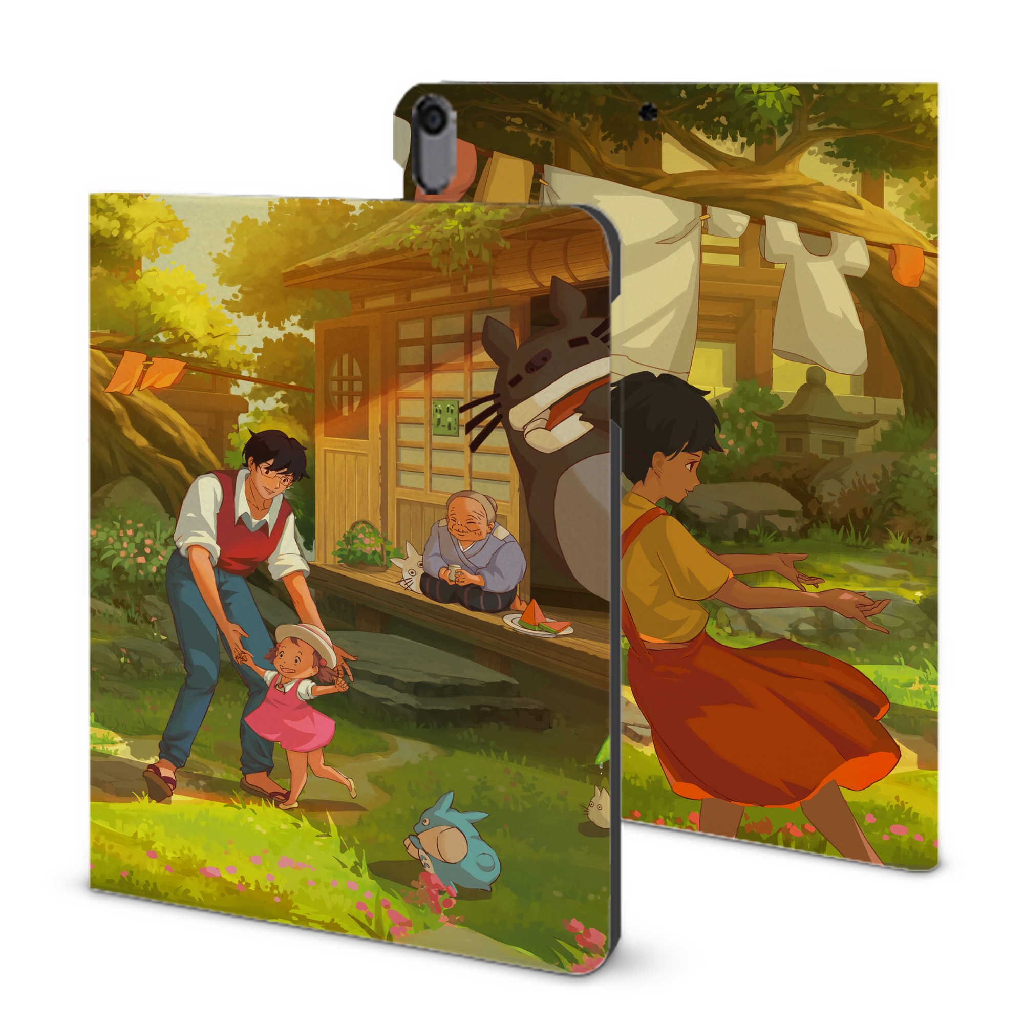 （画像用） となりのトトロ 草壁メイ 草壁サツキ My Neighbor Totoro Satsuki Kusakabe Mei Kusakabe IPad ケース ブック型 PUレザー TPU 耐衝撃 軽量 薄型 ペン収納なし 全面保護 IPad 各モデル対応